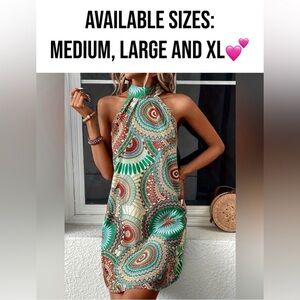 NIP-Boho Floral Print Halter Neck Dress